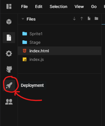 Click the deployment tab in CodeSandbox